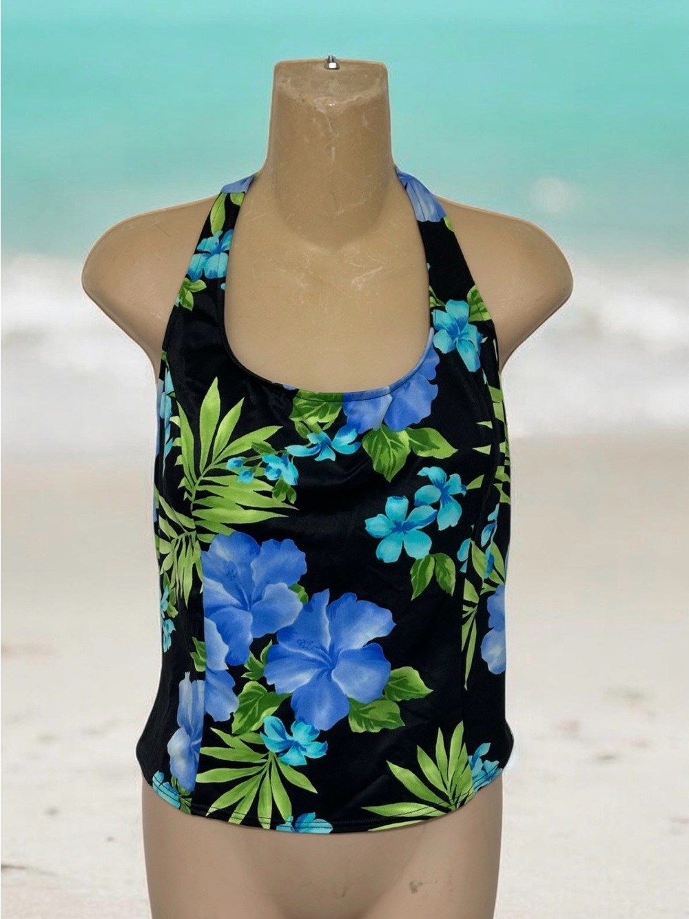 Miraclesuit Black Tankini with Blue & Green Floral Print